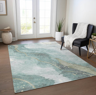 Piper Looms Chantille Waves ACN1533 Teal Machine Washable Area Rug Lifestyle Image Feature