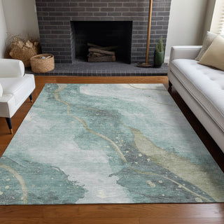 Piper Looms Chantille Waves ACN1533 Teal Machine Washable Area Rug Lifestyle Image Feature