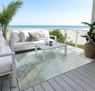 Piper Looms Chantille Waves ACN1533 Teal Machine Washable Area Rug Outdoor Lifestyle Image Feature