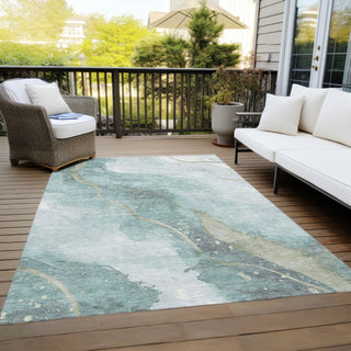 Piper Looms Chantille Waves ACN1533 Teal Machine Washable Area Rug Outdoor Lifestyle Image Feature
