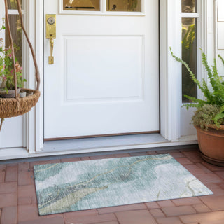 Piper Looms Chantille Waves ACN1533 Teal Machine Washable Area Rug Scatter Outdoor Lifestyle Image Feature