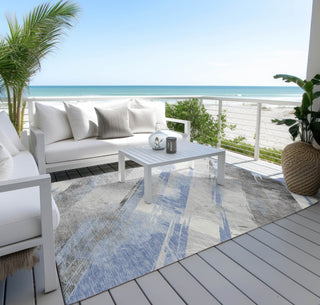 Piper Looms Chantille Stripes ACN1539 Sky Machine Washable Area Rug Outdoor Lifestyle Image Feature