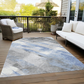 Piper Looms Chantille Stripes ACN1539 Sky Machine Washable Area Rug Outdoor Lifestyle Image Feature