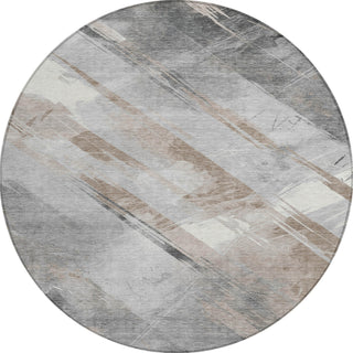 Piper Looms Chantille Stripes ACN1541 Taupe Machine Washable Area Rug Round Main Image