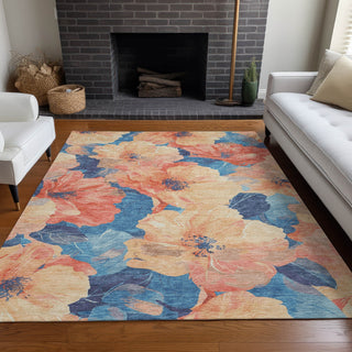 Piper Looms Chantille Floral ACN1544 Peach Machine Washable Area Rug Lifestyle Image Feature