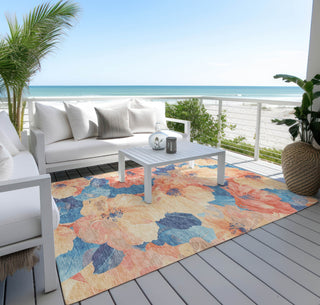 Piper Looms Chantille Floral ACN1544 Peach Machine Washable Area Rug Outdoor Lifestyle Image Feature