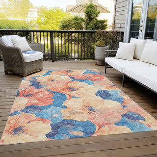 Piper Looms Chantille Floral ACN1544 Peach Machine Washable Area Rug Outdoor Lifestyle Image Feature