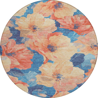 Piper Looms Chantille Floral ACN1544 Peach Machine Washable Area Rug Round Main Image