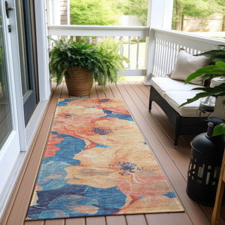 Piper Looms Chantille Floral ACN1544 Peach Machine Washable Area Rug Runner Outdoor Lifestyle Image Feature