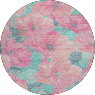 Piper Looms Chantille Floral ACN1545 Pink Machine Washable Area Rug Round Main Image