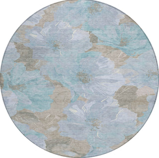 Piper Looms Chantille Floral ACN1546 Sky Machine Washable Area Rug Round Main Image