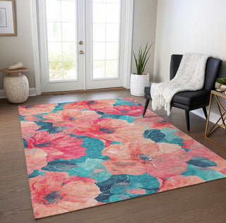 Piper Looms Chantille Floral ACN1547 Salmon Machine Washable Area Rug Lifestyle Image Feature