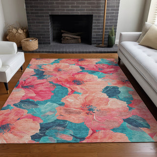 Piper Looms Chantille Floral ACN1547 Salmon Machine Washable Area Rug Lifestyle Image Feature