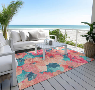 Piper Looms Chantille Floral ACN1547 Salmon Machine Washable Area Rug Outdoor Lifestyle Image Feature