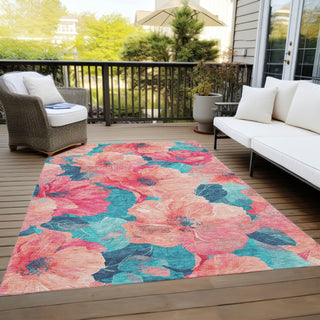 Piper Looms Chantille Floral ACN1547 Salmon Machine Washable Area Rug Outdoor Lifestyle Image Feature