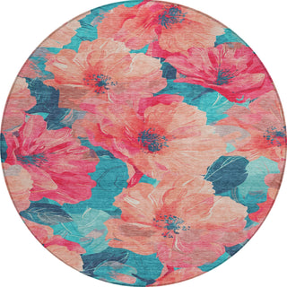Piper Looms Chantille Floral ACN1547 Salmon Machine Washable Area Rug Round Main Image
