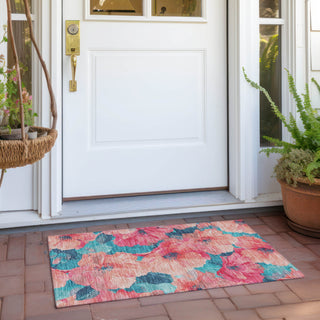 Piper Looms Chantille Floral ACN1547 Salmon Machine Washable Area Rug Scatter Outdoor Lifestyle Image Feature