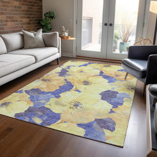 Piper Looms Chantille Floral ACN1548 Wheat Machine Washable Area Rug Lifestyle Image Feature