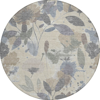 Piper Looms Chantille Floral ACN1549 Beige Machine Washable Area Rug Round Main Image