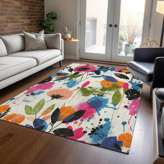Piper Looms Chantille Floral ACN1551 Ivory Machine Washable Area Rug Lifestyle Image Feature