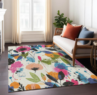 Piper Looms Chantille Floral ACN1551 Ivory Machine Washable Area Rug Lifestyle Image Feature