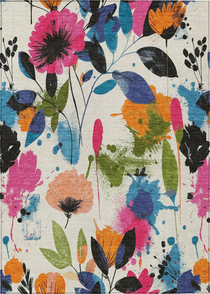 Piper Looms Chantille Floral ACN1551 Ivory Machine Washable Area Rug main image