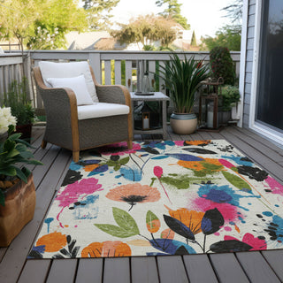 Piper Looms Chantille Floral ACN1551 Ivory Machine Washable Area Rug Outdoor Lifestyle Image Feature