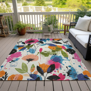 Piper Looms Chantille Floral ACN1551 Ivory Machine Washable Area Rug Outdoor Lifestyle Image Feature