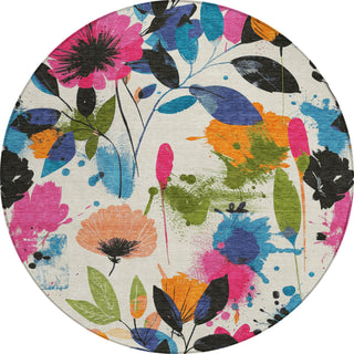 Piper Looms Chantille Floral ACN1551 Ivory Machine Washable Area Rug Round Main Image
