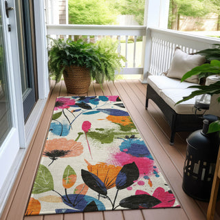 Piper Looms Chantille Floral ACN1551 Ivory Machine Washable Area Rug Runner Outdoor Lifestyle Image Feature