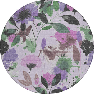Piper Looms Chantille Floral ACN1552 Lavender Machine Washable Area Rug Round Main Image