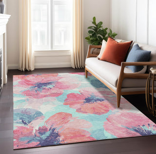 Piper Looms Chantille Floral ACN1555 Pink Machine Washable Area Rug Lifestyle Image Feature