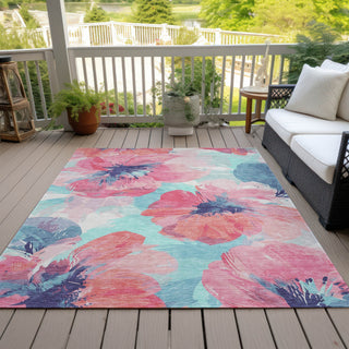 Piper Looms Chantille Floral ACN1555 Pink Machine Washable Area Rug Outdoor Lifestyle Image Feature