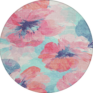 Piper Looms Chantille Floral ACN1555 Pink Machine Washable Area Rug Round Main Image