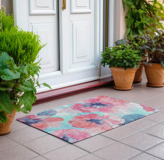 Piper Looms Chantille Floral ACN1555 Pink Machine Washable Area Rug Scatter Outdoor Lifestyle Image Feature