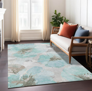 Piper Looms Chantille Floral ACN1558 Teal Machine Washable Area Rug Lifestyle Image Feature