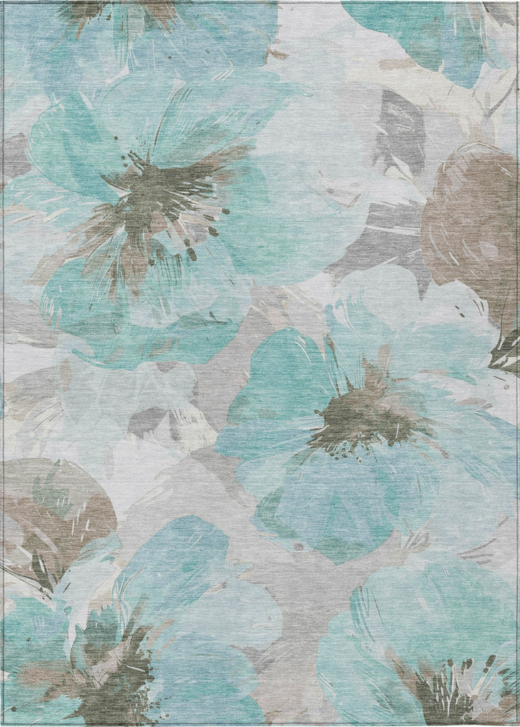Piper Looms Chantille Floral ACN1558 Teal Machine Washable Area Rug main image