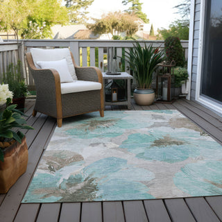 Piper Looms Chantille Floral ACN1558 Teal Machine Washable Area Rug Outdoor Lifestyle Image Feature