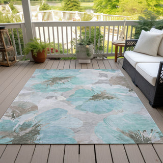 Piper Looms Chantille Floral ACN1558 Teal Machine Washable Area Rug Outdoor Lifestyle Image Feature