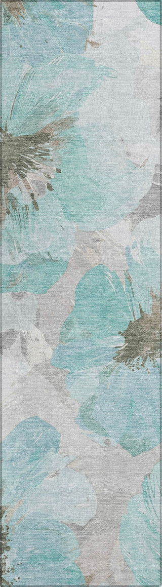 Piper Looms Chantille Floral ACN1558 Teal Machine Washable Area Rug Runner Main Image