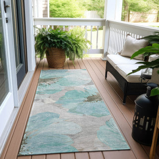 Piper Looms Chantille Floral ACN1558 Teal Machine Washable Area Rug Runner Outdoor Lifestyle Image Feature