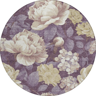 Piper Looms Chantille Floral ACN1561 Beige Machine Washable Area Rug Round Main Image