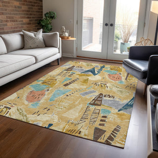 Piper Looms Chantille Modern ACN1574 Gold Machine Washable Area Rug Lifestyle Image Feature