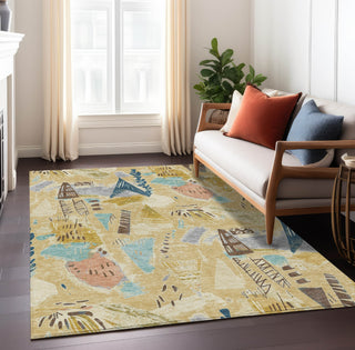 Piper Looms Chantille Modern ACN1574 Gold Machine Washable Area Rug Lifestyle Image Feature