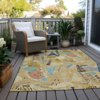 Piper Looms Chantille Modern ACN1574 Gold Machine Washable Area Rug Outdoor Lifestyle Image Feature
