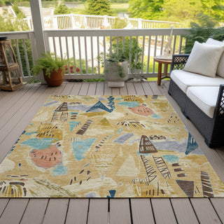 Piper Looms Chantille Modern ACN1574 Gold Machine Washable Area Rug Outdoor Lifestyle Image Feature