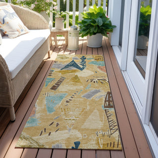 Piper Looms Chantille Modern ACN1574 Gold Machine Washable Area Rug Runner Outdoor Lifestyle Image Feature
