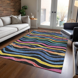 Piper Looms Chantille Stripes ACN1581 Black Machine Washable Area Rug Lifestyle Image Feature