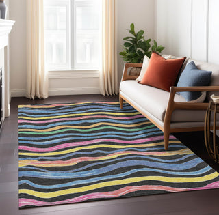 Piper Looms Chantille Stripes ACN1581 Black Machine Washable Area Rug Lifestyle Image Feature
