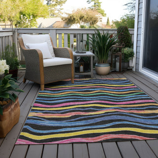 Piper Looms Chantille Stripes ACN1581 Black Machine Washable Area Rug Outdoor Lifestyle Image Feature